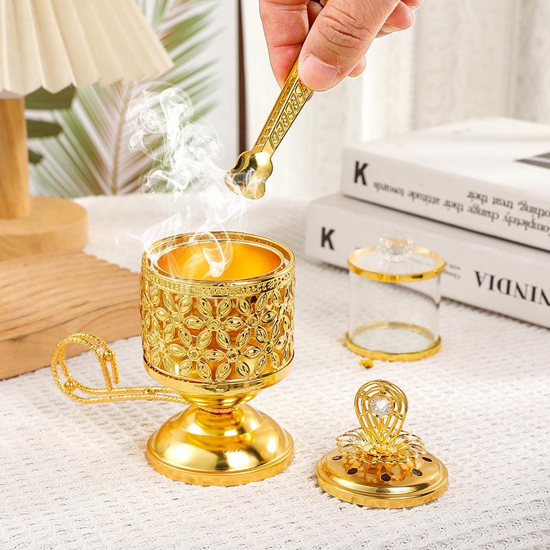 Artistic Hollow Sunflower Sandalwood Incense Burner for Aromatherapy; Iron Handled Ornament for Home Decor