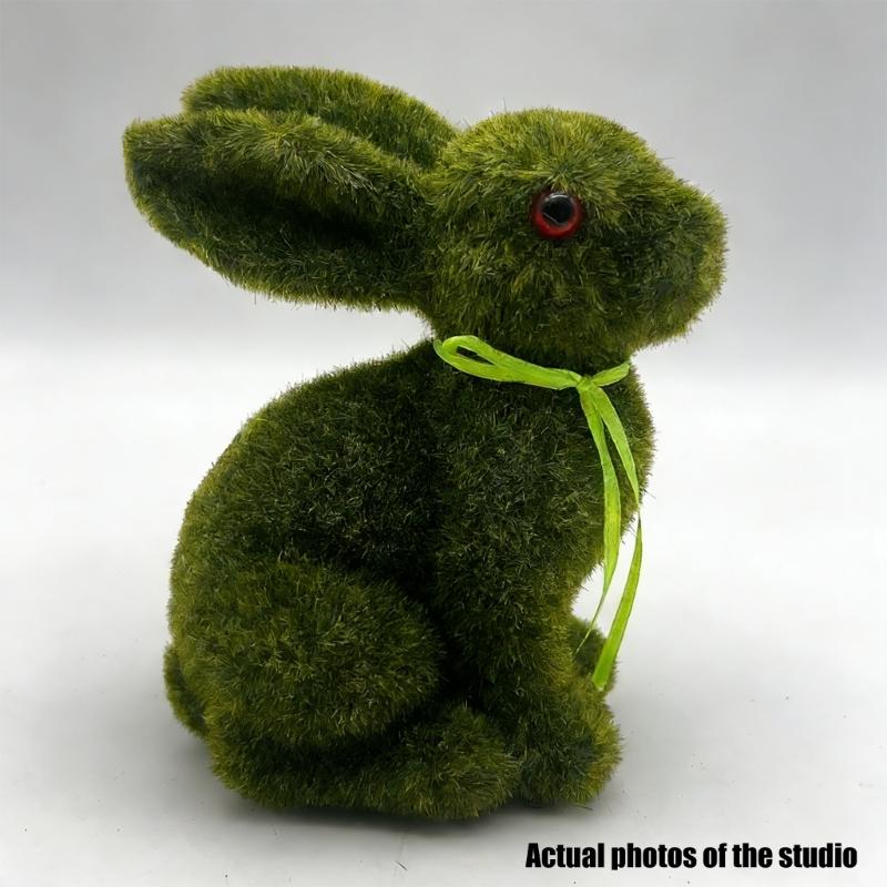 Easter Rabbit Decoration Realistic Grass Texture Rabbit Figurine for Mantel Tabletop Patios Festival Decoration