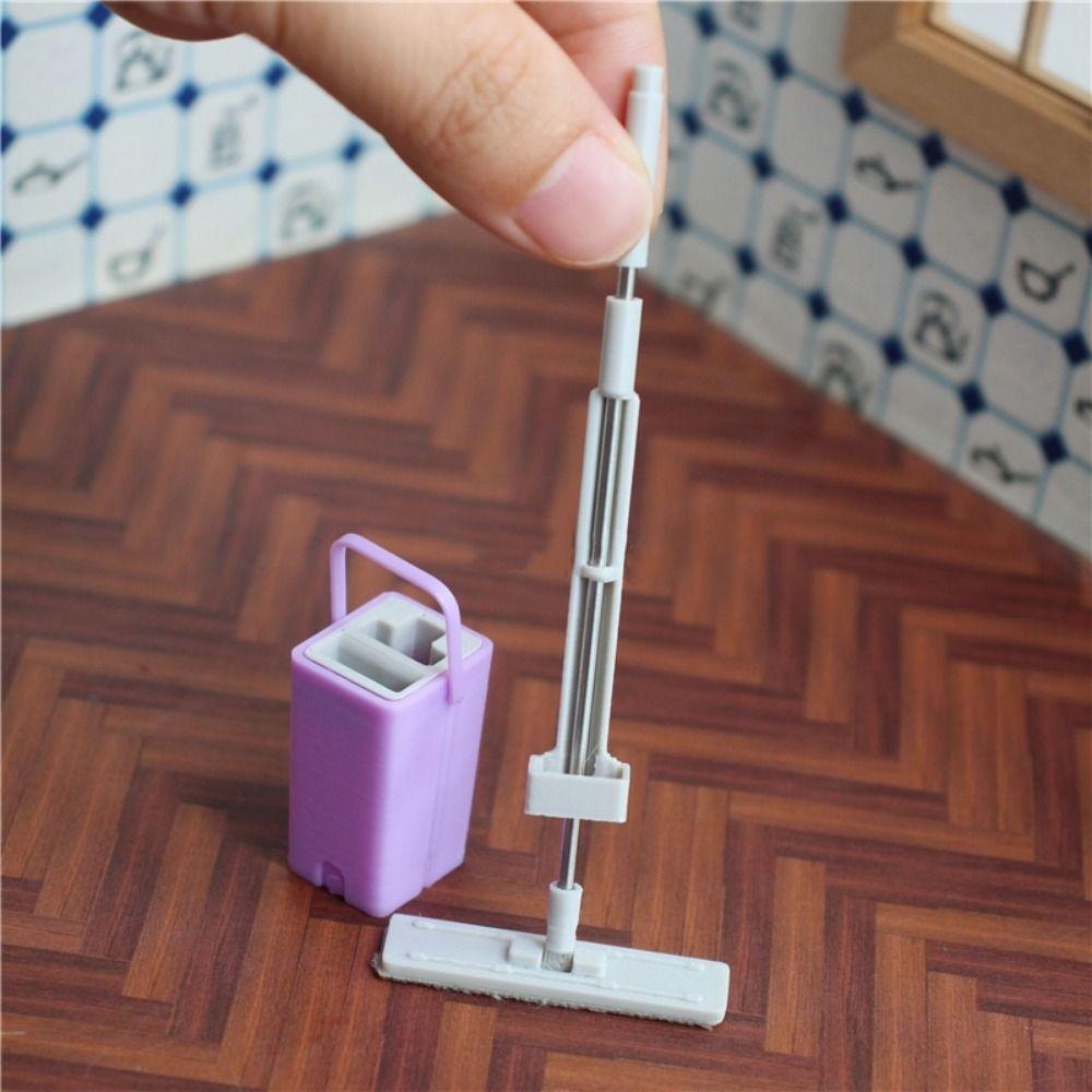 Pretend Play Miniature Cleaning Mop 1/12 Scale Doll Flat Mop Dollhouse Broom Mop  OB11 BJD