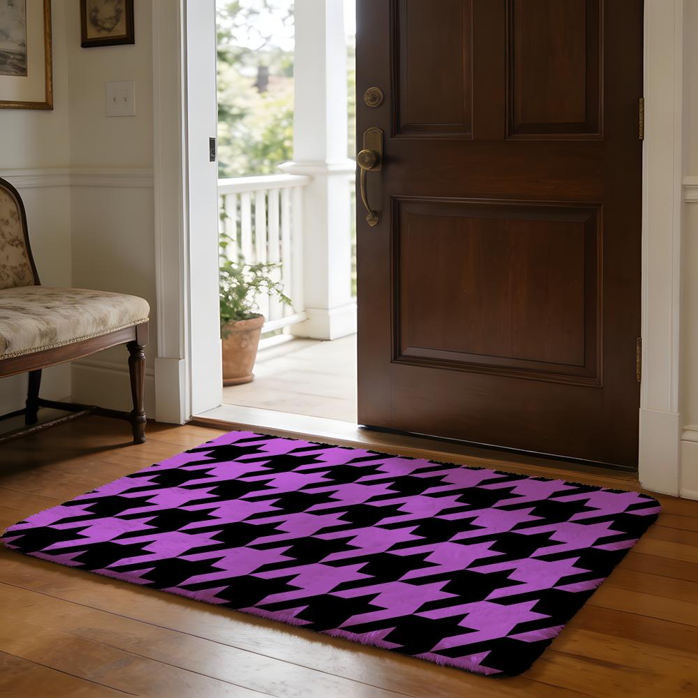Houndstooth Check Pattern Floor Mat Soft Flannel Absorbent Mat Non-Slip Rug Home Bedroom Bathroom