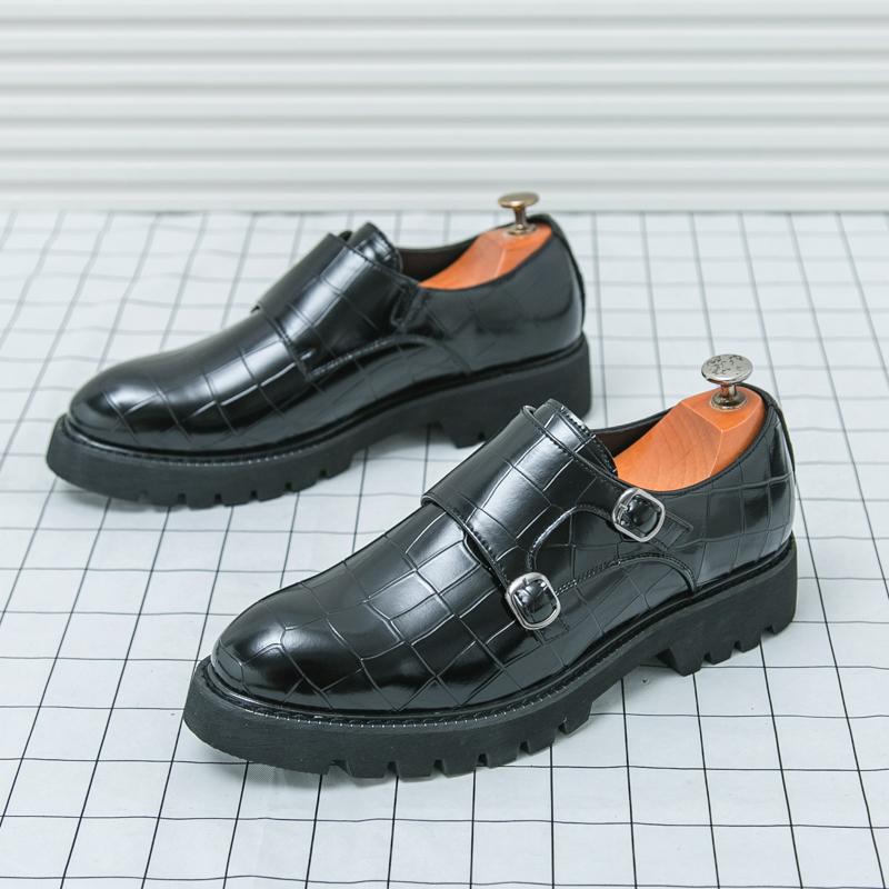 Fashion Brand Thick Soled Leather Shoes Double Button Loafers Slip On Oxford Classic Male Shoes Casual Men Formal Dress Business Shoes