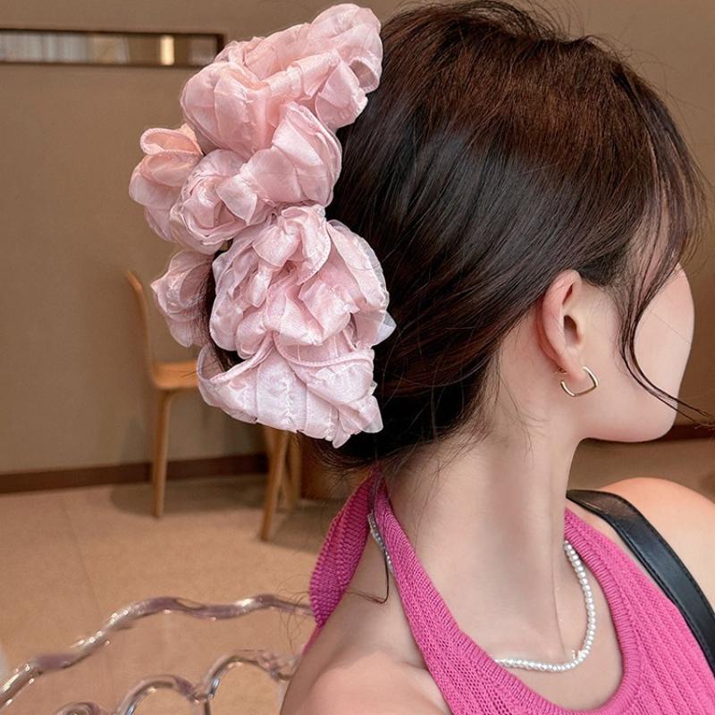 Oversized Pure Color Bow Hair Claw Clip Women Hair Accessories Shark Clip Multilayer Bow  Giant Clawclip