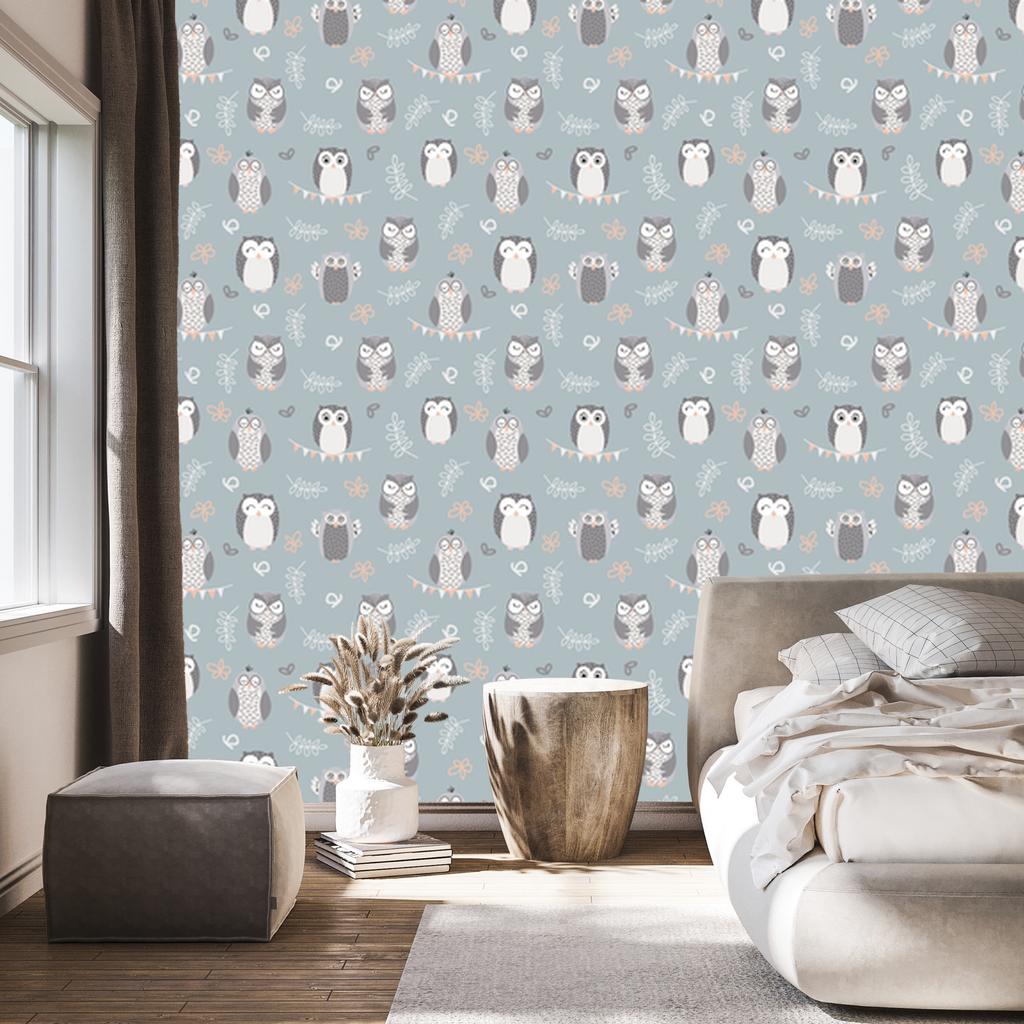 Owls on a green background wallpaper for living room and bedroom 50x1000