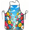 1pc Colorful Blooming Flowers Sky Print Apron, Durable And Easy To Clean, Adjustable Waistband, Polyester Material, for Kitchen Cooking, Gardening, Or