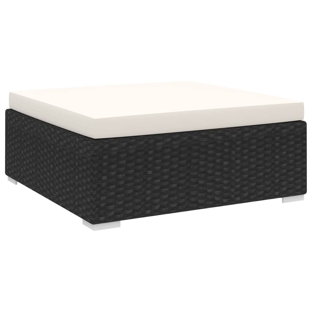Modular Footstool 1 Pc + Cushions Poly Rattan Black