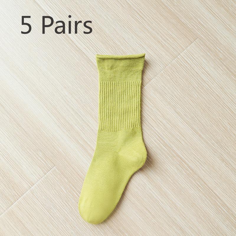 5 Pairs of Medium Length Pure Cotton Socks That Are Versatile for Women In Autumn and Winter