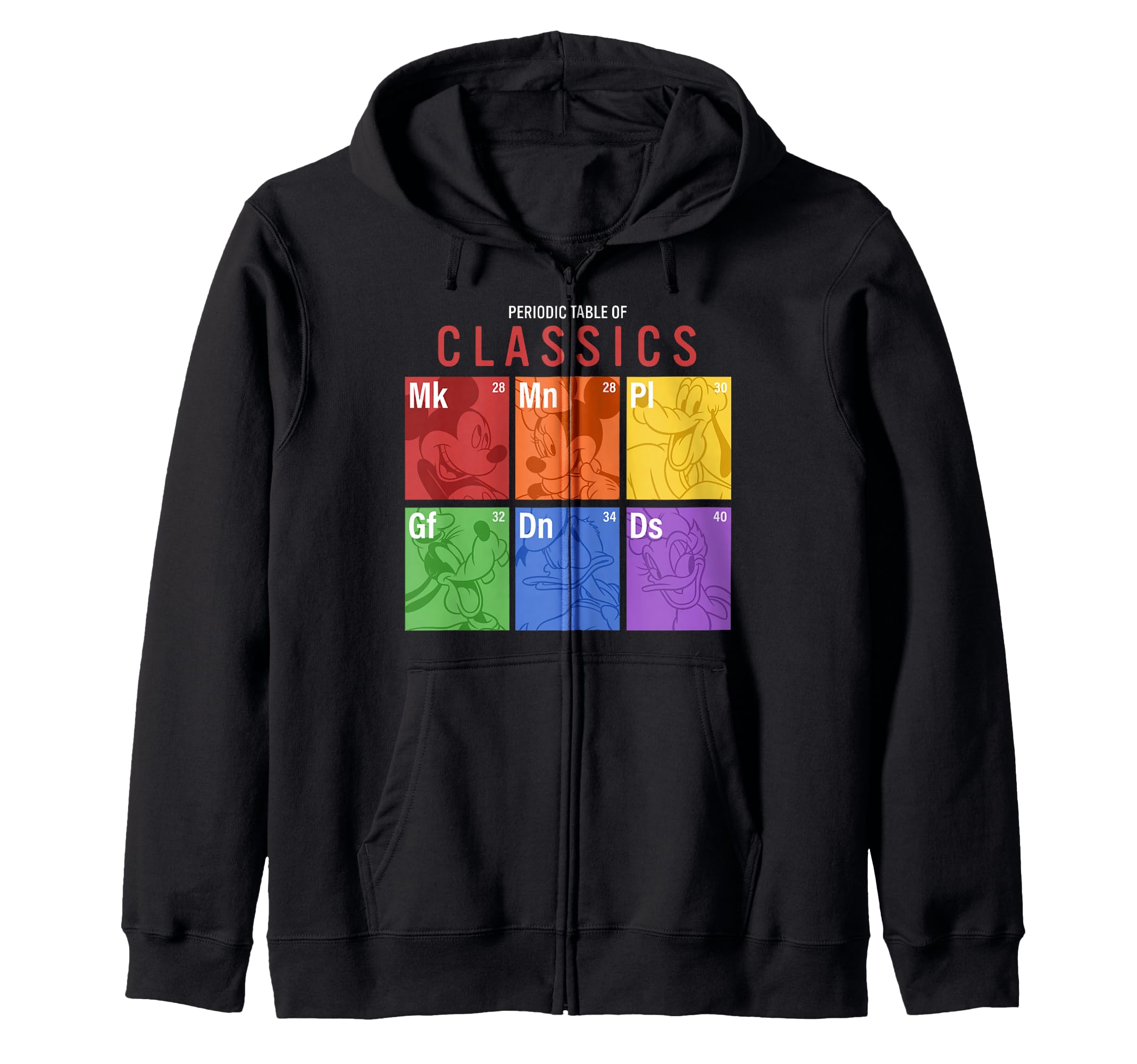 Disney Mickey Friends Rainbow Periodic Table Zip Hoodie & чёрный