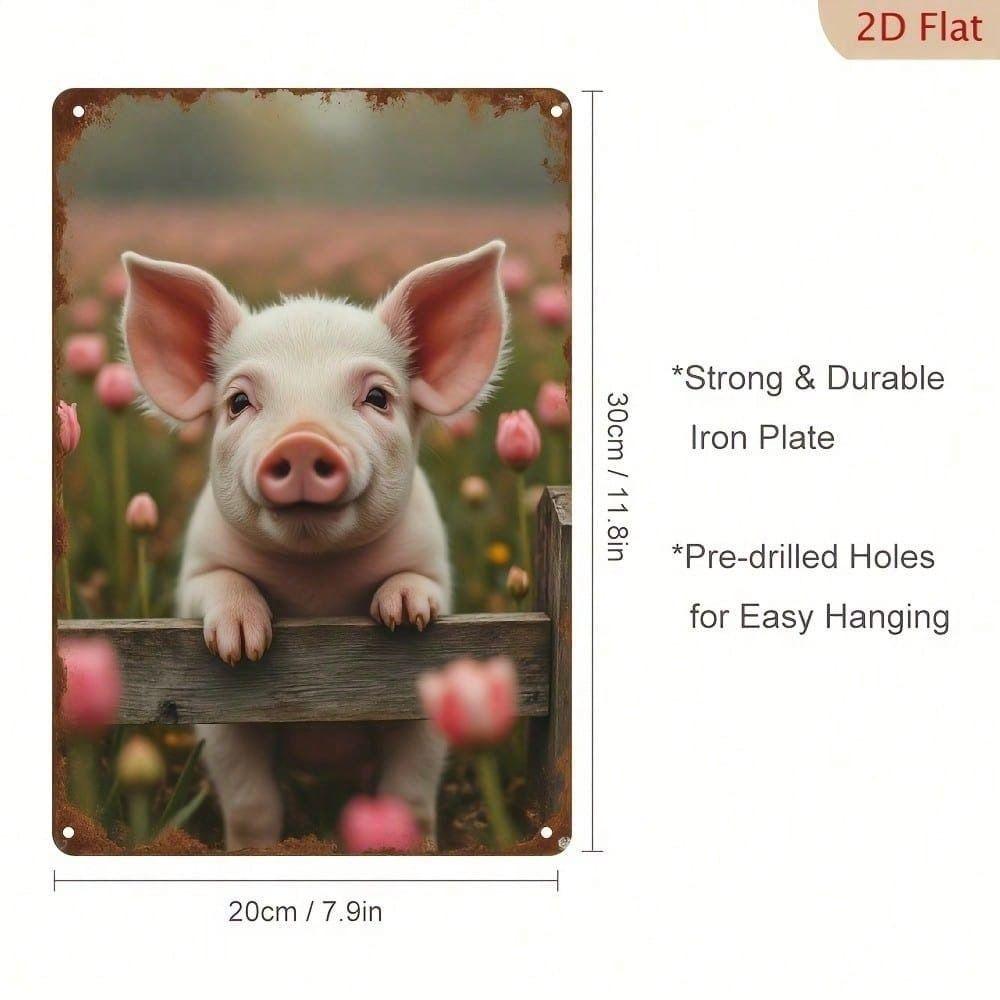 Metal Wall Art Pig Poster, Rustic Farmhouse Kitchen Decor 8x12 Inch