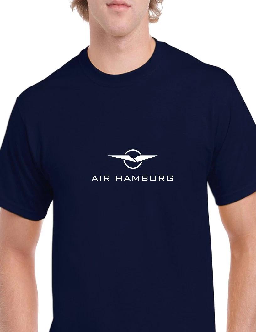 Air Hamburg White Retro Logo German Airline Geek Navy Blue Cotton T-Shirt XL