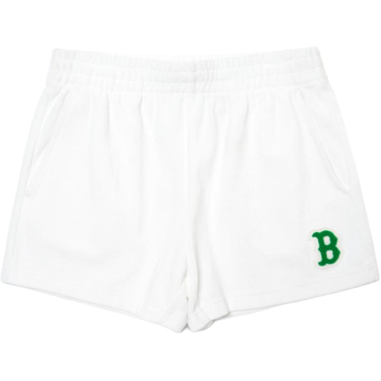 MLB Boston Red Sox Basic Logo Fleece Solid Color Casual Shorts Women shorts White 3FSP60123-43WHS