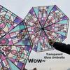 Stained Glass Print Stained Glass Umbrella Hand-Painted Design Long Handle Umbrella  Sun Protection