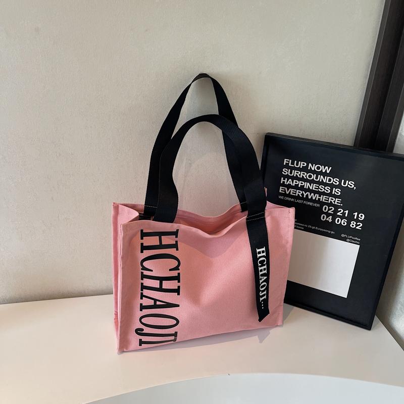 Letter Print Canvas Shoulder Bag Women's Travel Large Capacity Tote Bag Student Class Commuter Bag