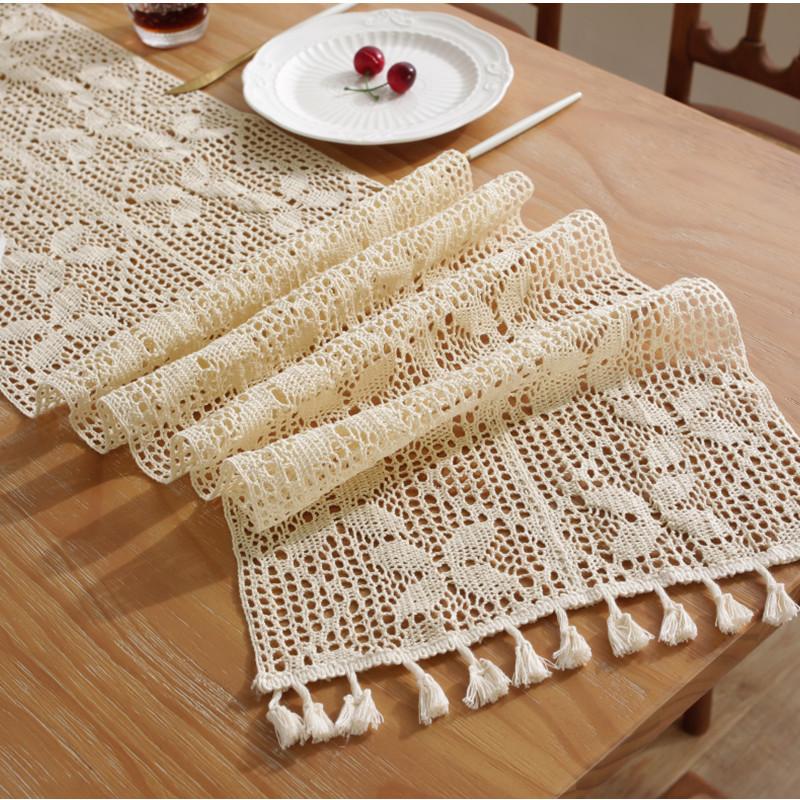 Beige Yarn Faux Hand Crochet Craft, Geometric Small Rhombus Pattern, Exquisite Hollowout Imitation Lace Country Romantic Fresh Leisure Series