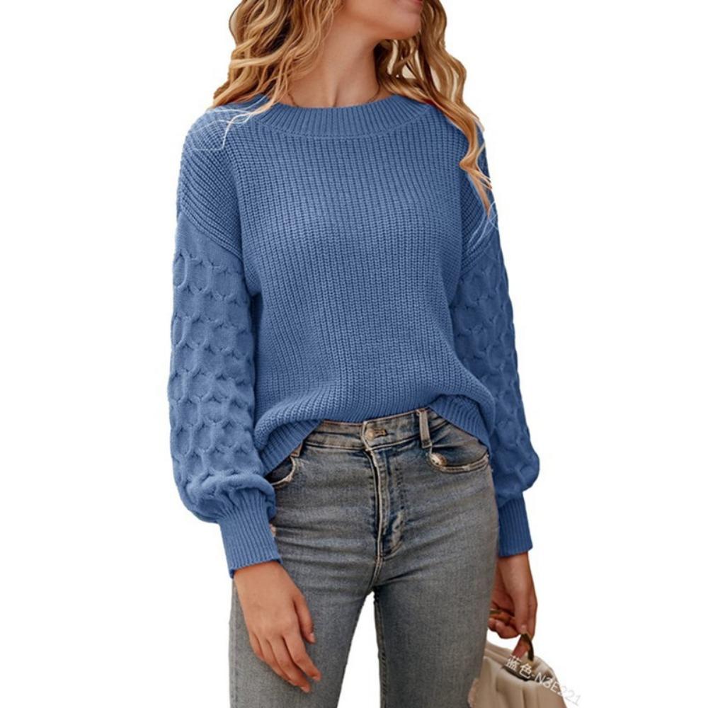 HNXC Moda damska Casual Jednokolorowe nadruki Jesienno-zimowe luźne swetry z długim rękawem i dekoltem w kształcie litery "o".