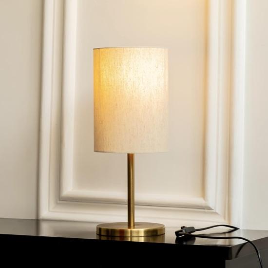 Tisch-LED-Lampe Modern Schlank Messing 48,2 cm Höhe Mit Cremeweißem Zylinder-Lampenschirm Für Schlafzimmer, Wohnzimmer, Nachttisch 1er-Pack