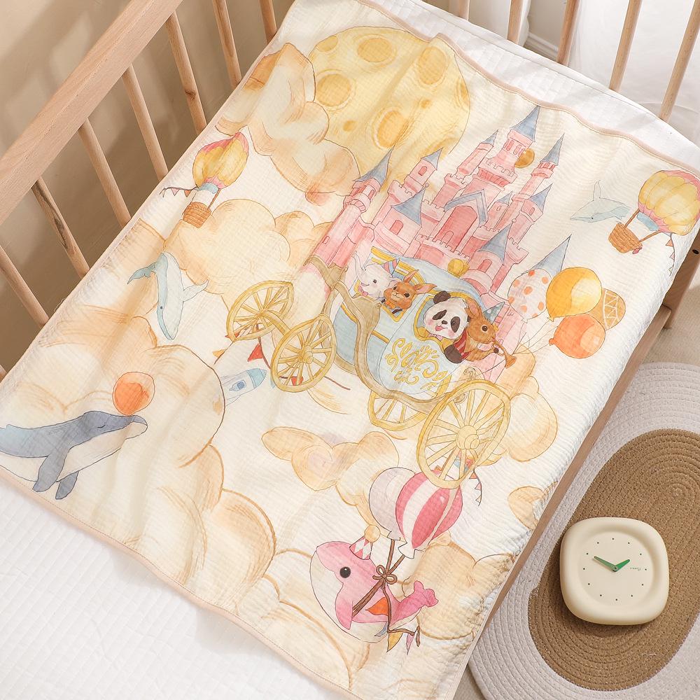 Newborn Cartoon Print Gauze Swaddle Blanket - Two-Layer Infant Wrap, Absorbent Bath Towel