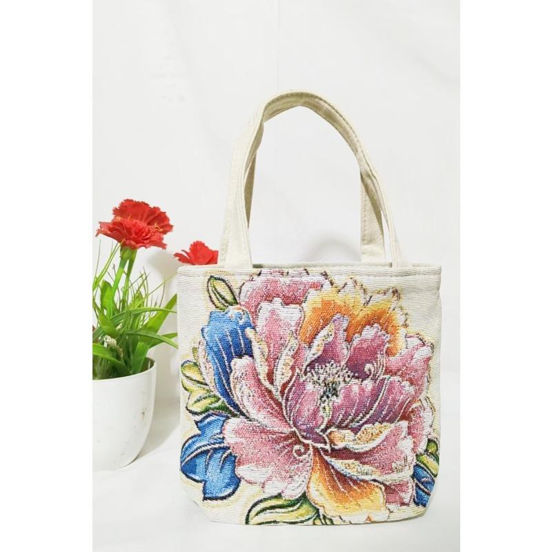 Small canvas bag double-sided embroidered tote bag elephant tote bag large capacity women's bag tote bag