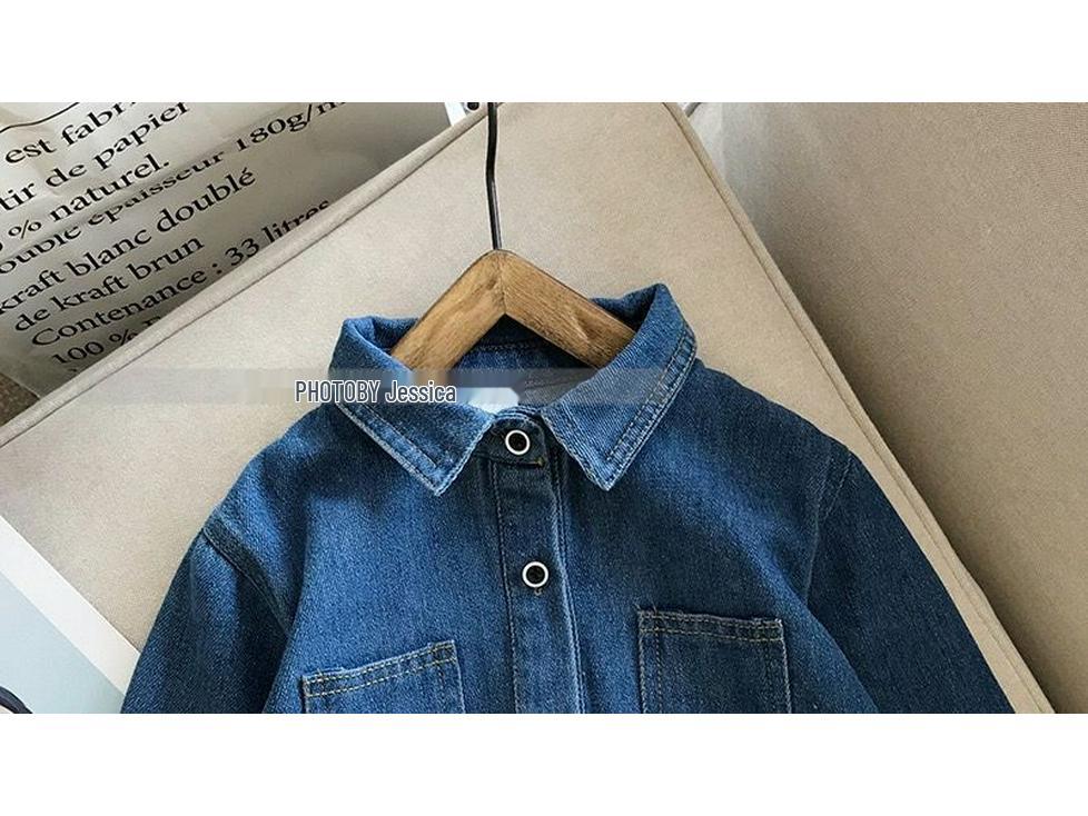 Korean Style Ruffle Denim Skirt Dress for Girls - Spring & Autumn Long Sleeve Trend