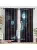 2pc  2D plane printing Print Curtains Ancient CRT TV_ Moonlight Night_ and the Horror Room of Ghost Characters Versatile