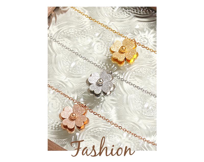 Minimalist Double-Layer Frosted Single-Bead Clover Flower Titanium Steel Necklace for Women