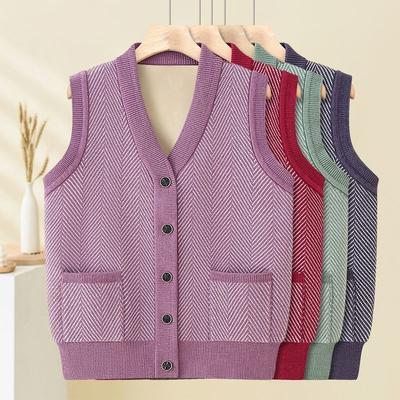 Mom Wears Autumn Winter Plus Velvet Sweater Vest Middle-aged Elderly Women's Sweater Grandma Thick Cardigan Clothes