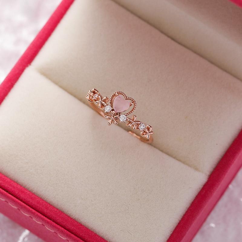 

Fashion Sakura Flower Ring For Women Sweet Girls Exquisite Shiny Rhinestone Crystal Open Ring Romantic Jewelry Wedding Gift Light Yellow Gold Color