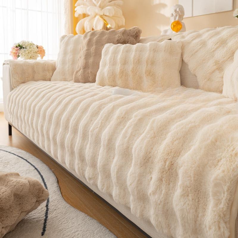 Plüsch Modernes Sofakissen Winter Verdicktes Fleecekissen Rutschfester Ledersofabezug Neuer Bezug Handtuch