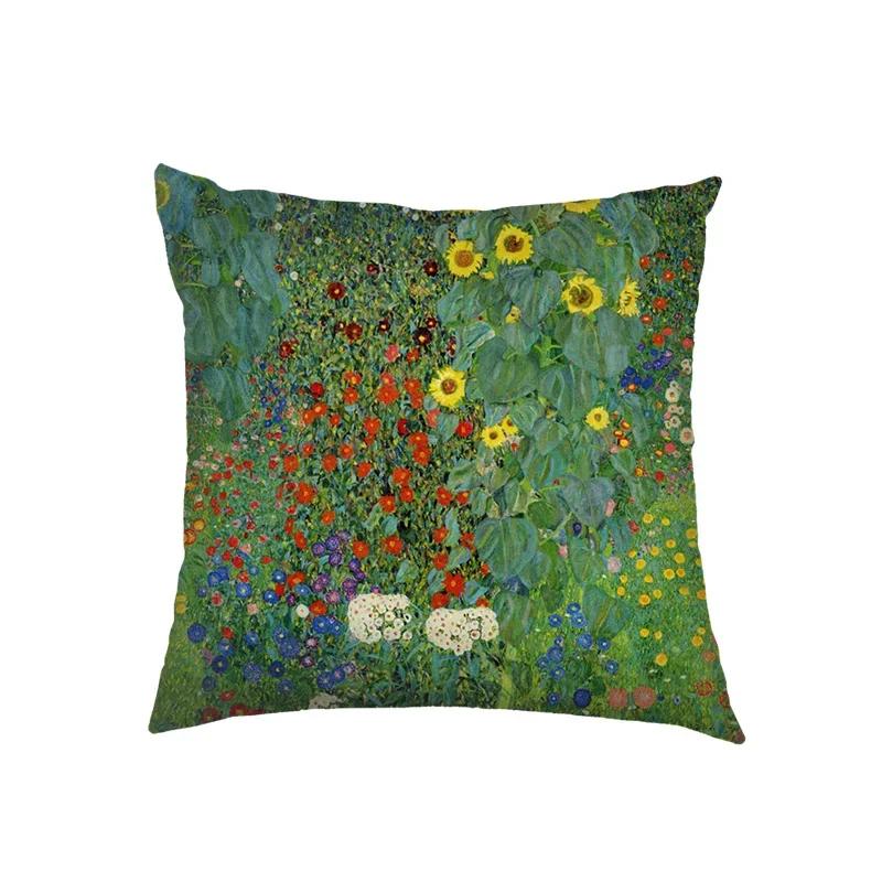 

Oil Painting Kiss By Gustav Klimt Cushion Cover Van Gogh Starry Night Linen Pillowcase Sofa Throw Pillow Covers for Living Decor 12x12Inch