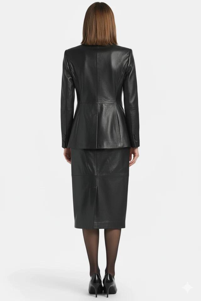 Genuine Handmade Designer Blazer Formal Leather Office Women's Black Lambskin