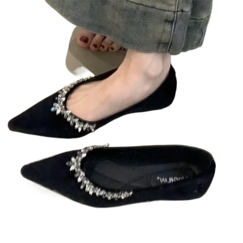 Fashion 2025 Designer Women Mary Jane Flats Shoes Fashion Crystal Pointed Toe Shoes Laides Comfort Soft Sole Wedding Party Shoes