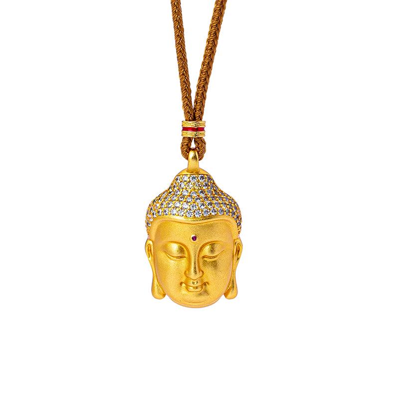 Collier Tête de Bouddha Vietnamien Vintage Tendance avec Accents Diamant - Finition Or Sablé, Rétention de Couleur Haut de Gamme