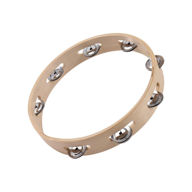 6 Inch Tambourine for Adults Pleasant Jingle Sound Hand Cranked Bell Rings Wooden Natural Color
