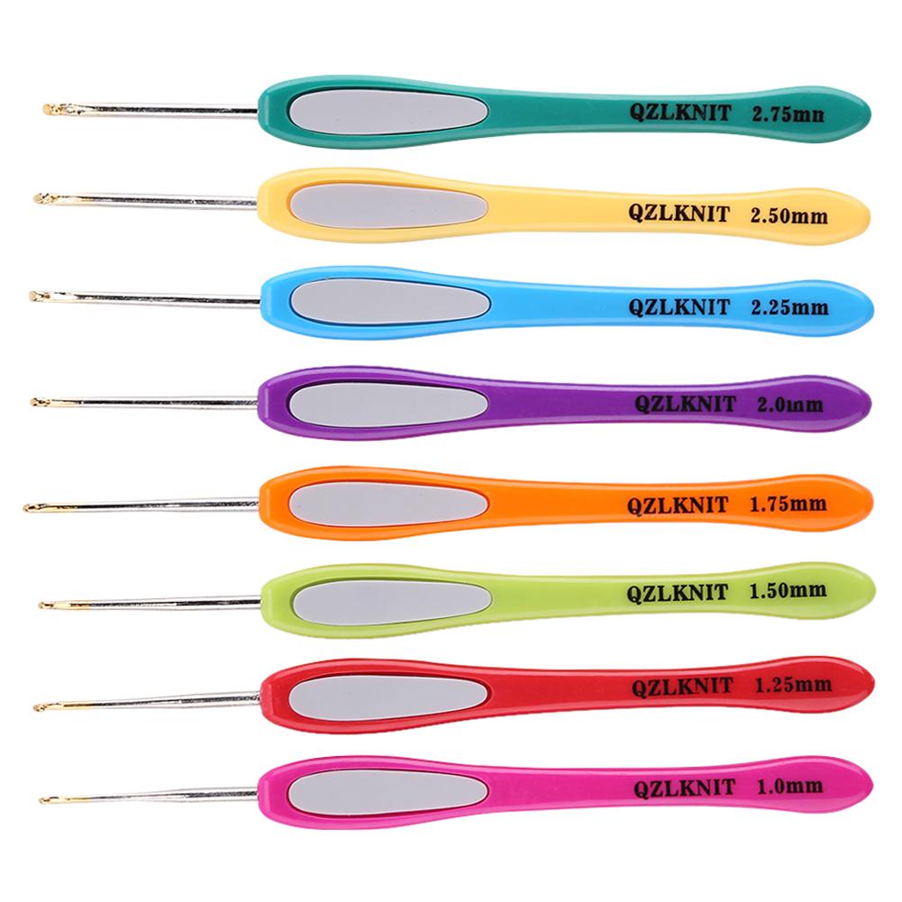 8Pcs/Set Soft Plastic Handle Aluminum Crochet Hooks Knitting Needle Set 1mm-2.75mm Yarn Sweater Weaving Sewing Craft Tools