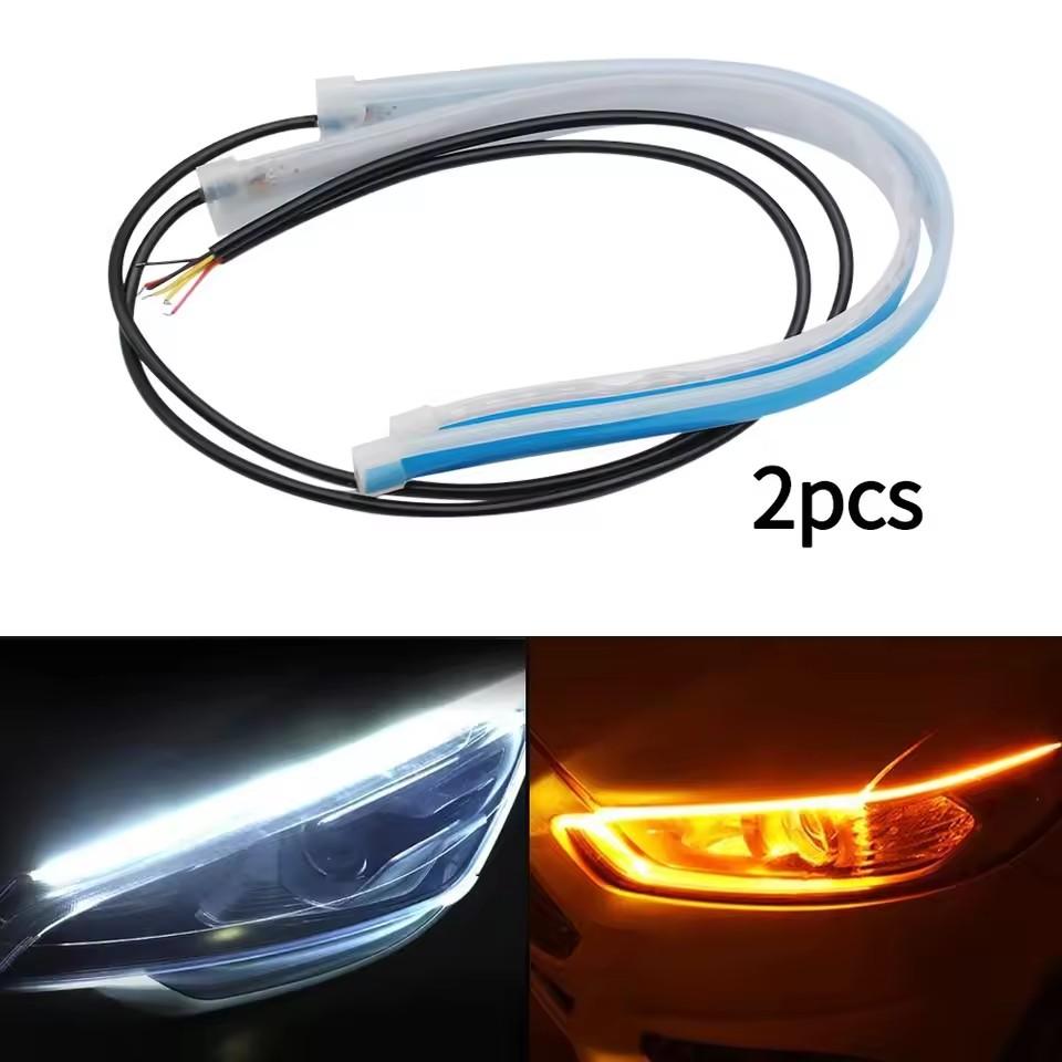 2 PCS DRL Car Flexible LED Daytime Running Lights Turn Signal Lamp Headlight Waterproof 30cm 45cm 60cm White I blue Yellow