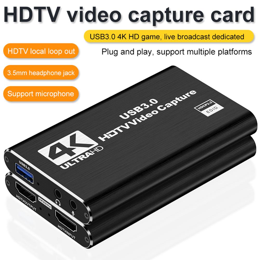 USB 3.0 4K HDMI-Compatible Capture Card 1080P 60FPS Audio Video Capture Card Game Capture Card Works for PS4/Camera/PC