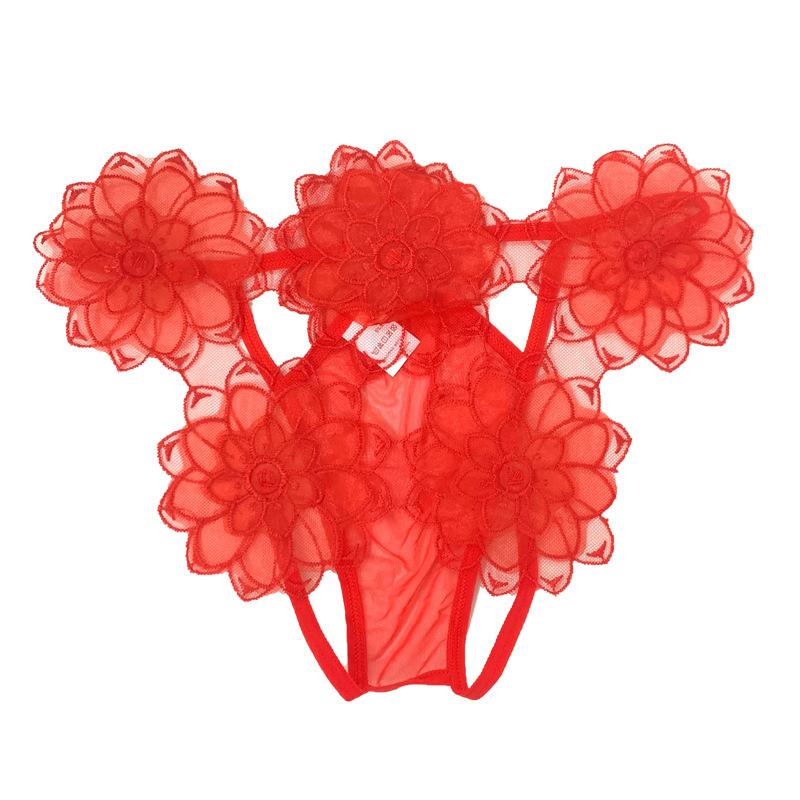 Lady Summer Sexy Hollow Out Seduction Pure Want Flower Embroidery Open File Thong Underwear