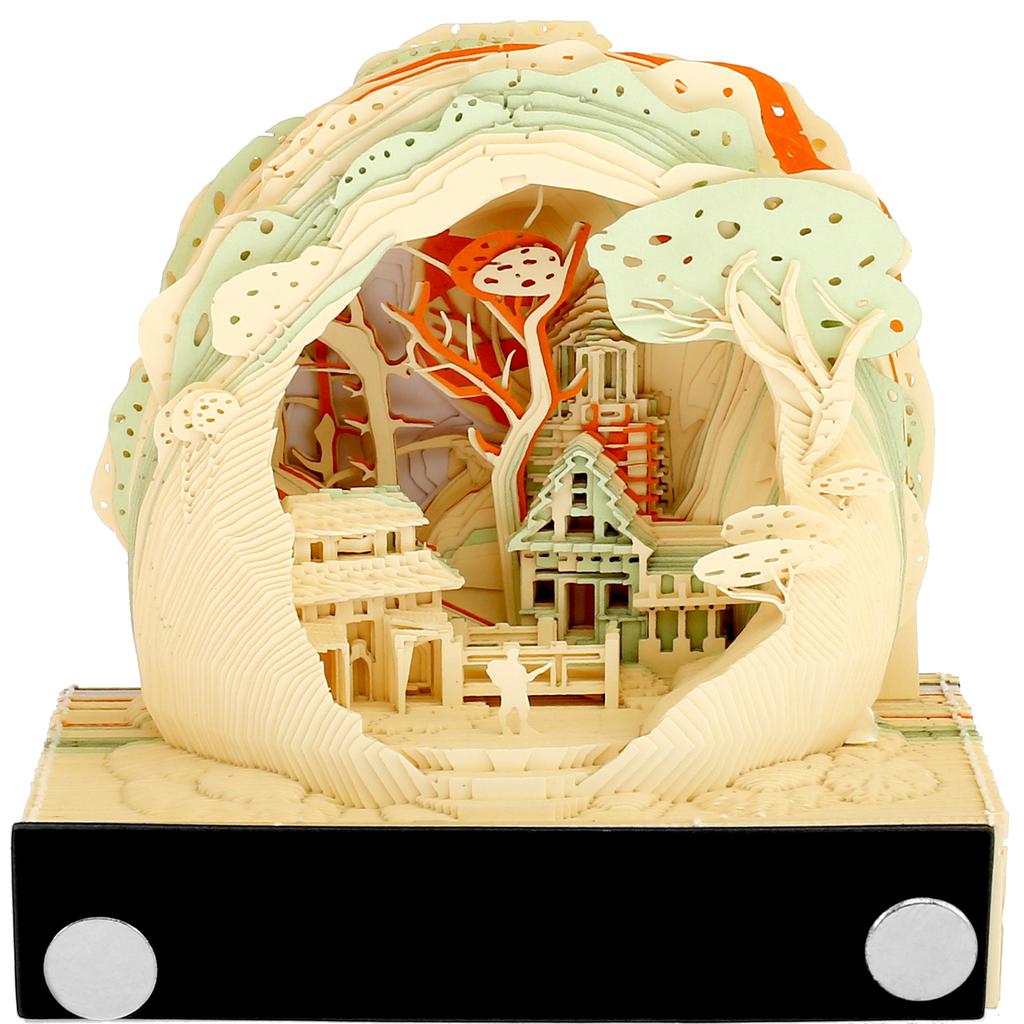Creative Forest 3D Memo Pad with Pen Holder Acrylic Cover Tear-Away DIY Note Pad Paper Carving Art for Desktop Decoration Gift