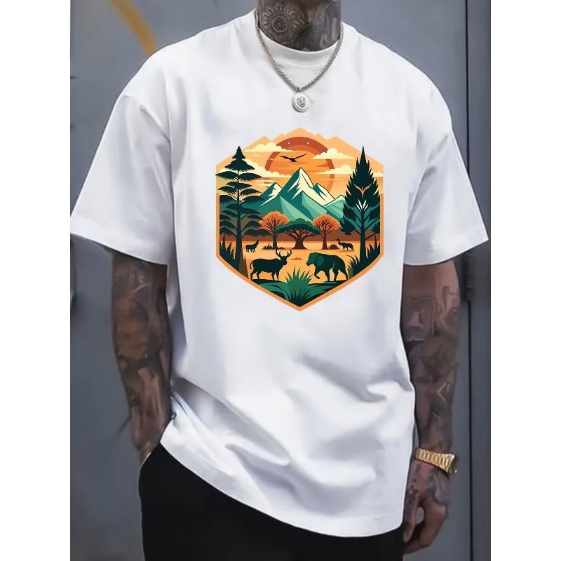 European sizes Summer Trend Men'S Pure T-Shirt, Casual Front Pattern Printing, Outdoor Wear Men'S Fashion Pure T-Shirt