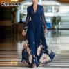 Abito a Maglia Lunga Patchwork Floreale Slim Fit Francese Gonna Maxi Stampata Versatile per Donna