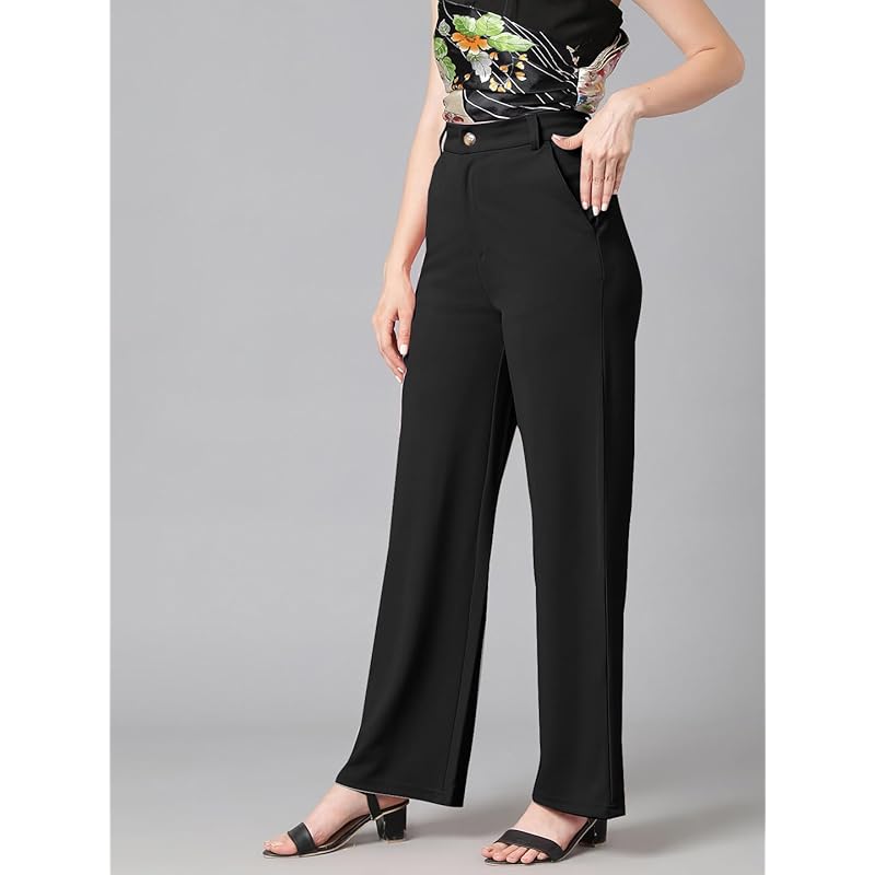 KOTTY Womens Cotton Blend Straight Fit Trousers Jade Black 30 чёрный