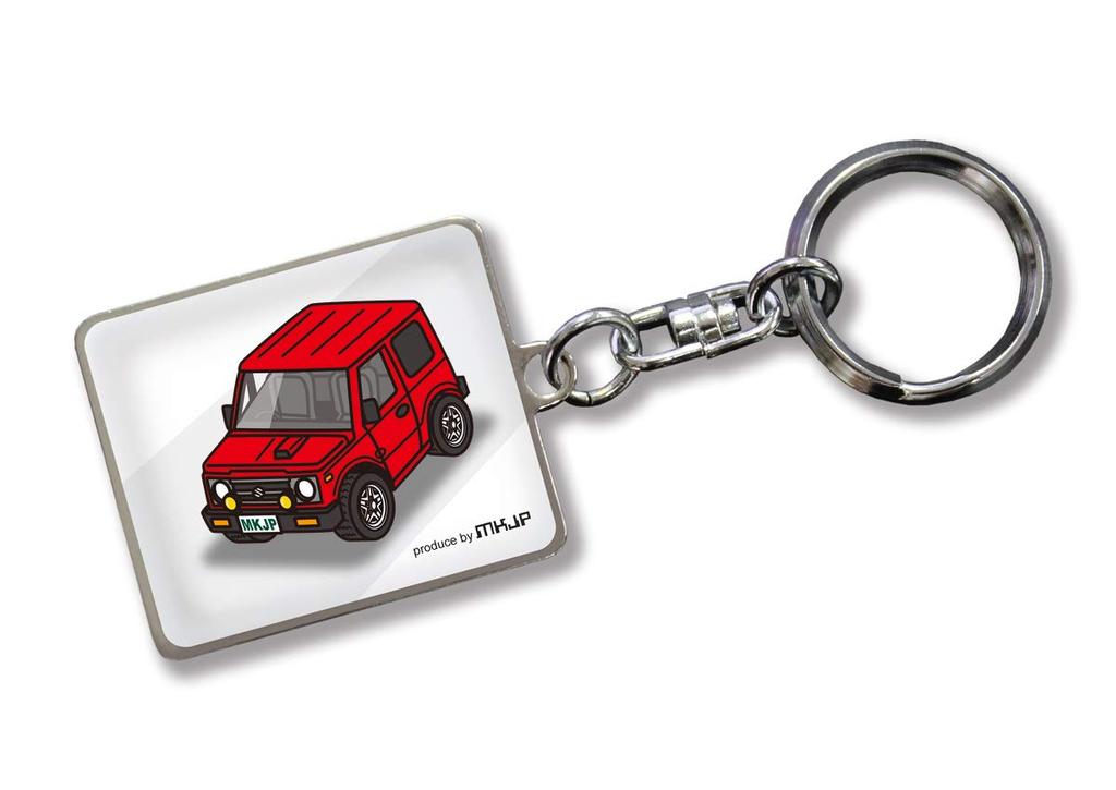 MKJP Custom Keychain for Suzuki Jimny JA11 Red Car (White Base, Color)
