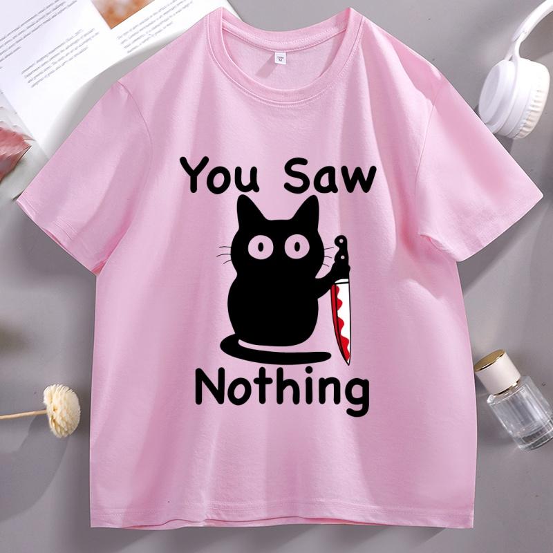 You Saw Nothing T Shirt Spooky Cat Halloween TShirt Funny Graphic Tees Short Sleeve Round Neck Printed Graphic Tees
