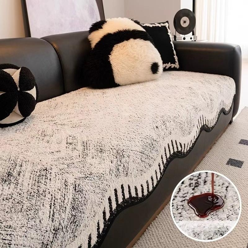 Anti Slip and Oil Proof Sofa Cushion Black White Thick Breathable Sofa Cover Chenier Non Slip Sofa Armrest Towel Backrest Towel Home Art Decoration