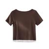 Women's Spring/Summer Color Block Yoga Vest: White, Fake Two-Piece, Short Sleeve, Loose Slim Fit
