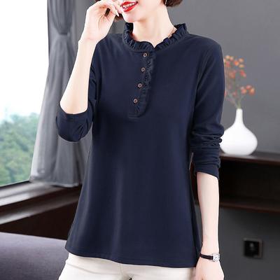 Cotton Plus Size Bottoming Shirt Women's Spring and Autumn Middle-aged Mother Long-sleeved T-shirt Ladies All-match Top