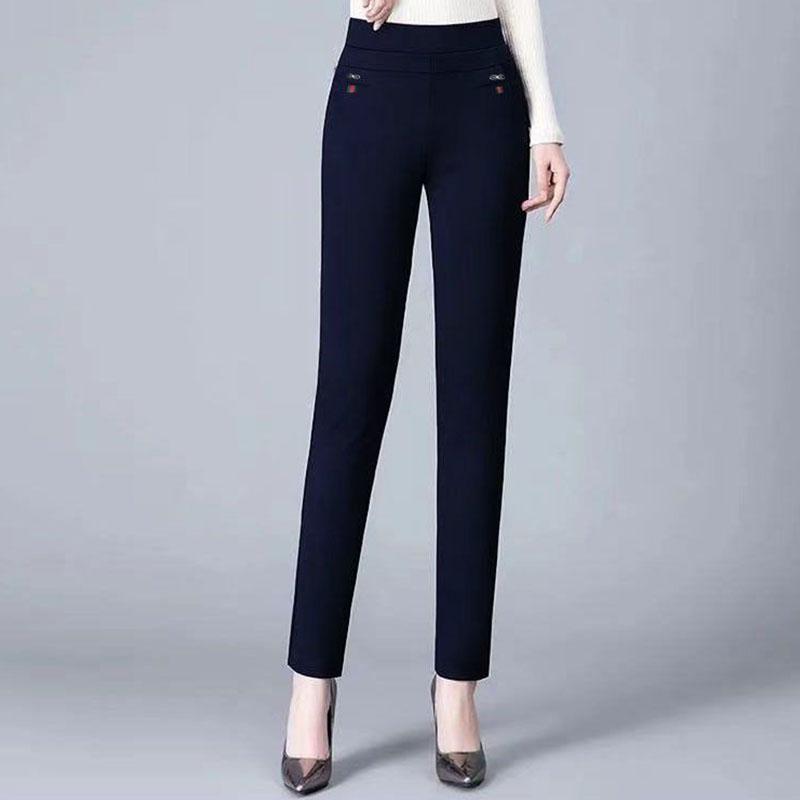 Office Lady Solid Big Size 6XL All-match Pencil Pants Spring Autumn Fashion Women Elastic High Waist Pockets Straight Trousers