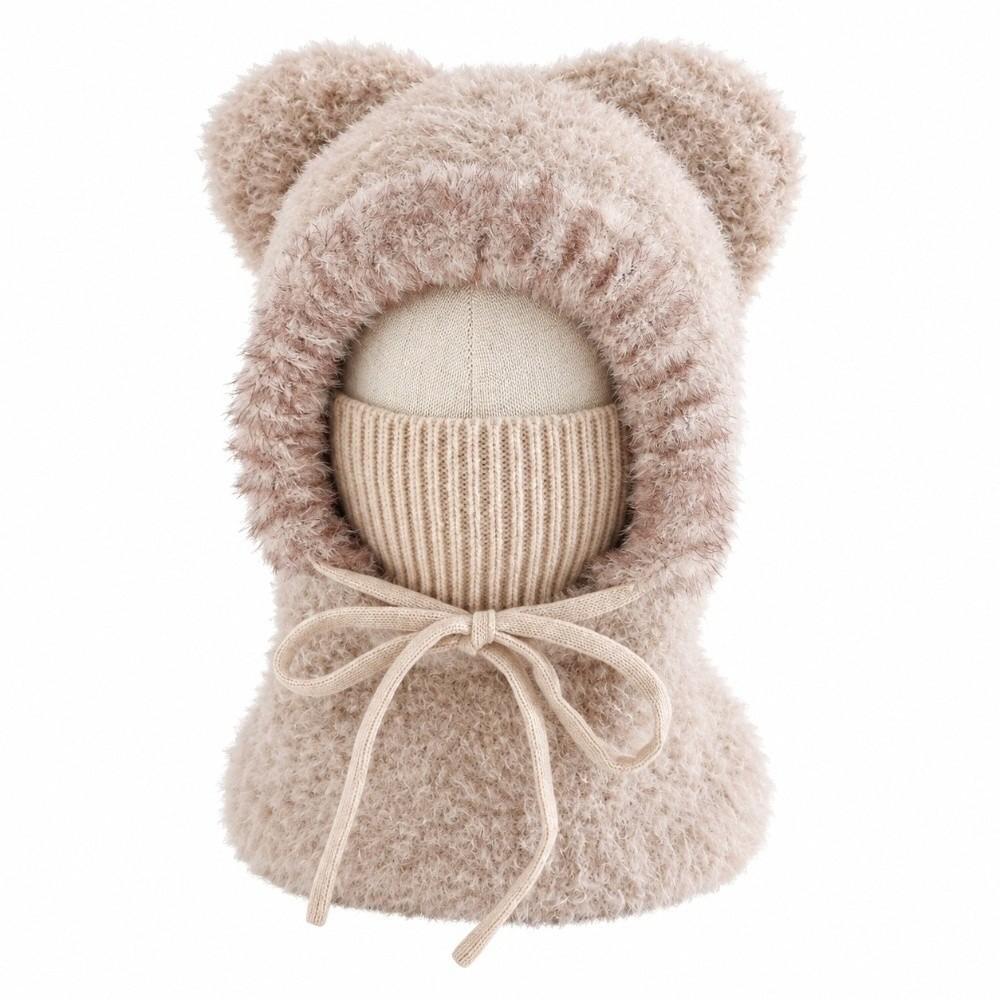 Thickened Kids Winter Beanie Knitted Thick Warm Balaclava Hooded Scarf Hat Toddlers
