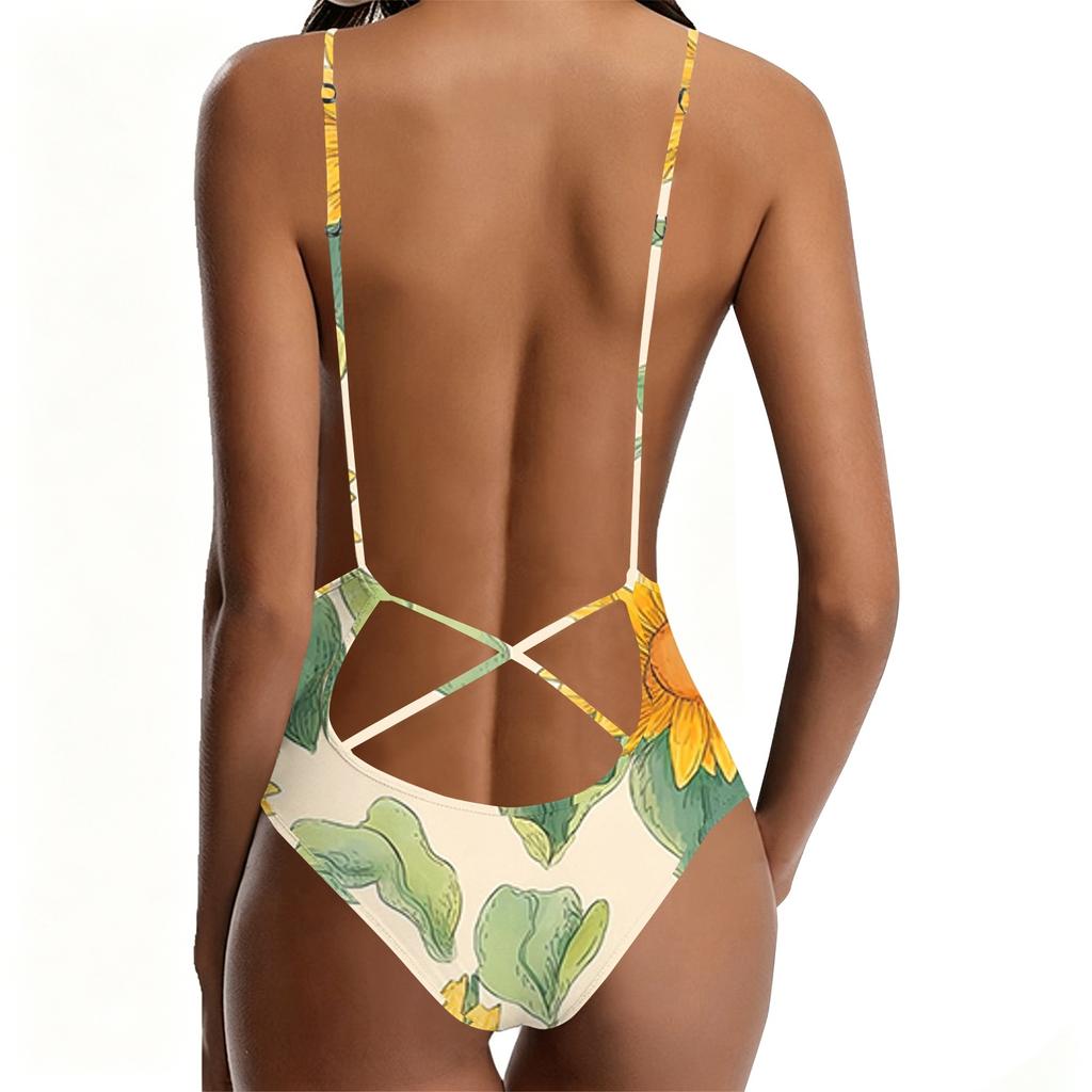 Women Swimsuit Tummy Control Push Up Bathing Suit Deep V Neck Slimming Swimwear Floral Print