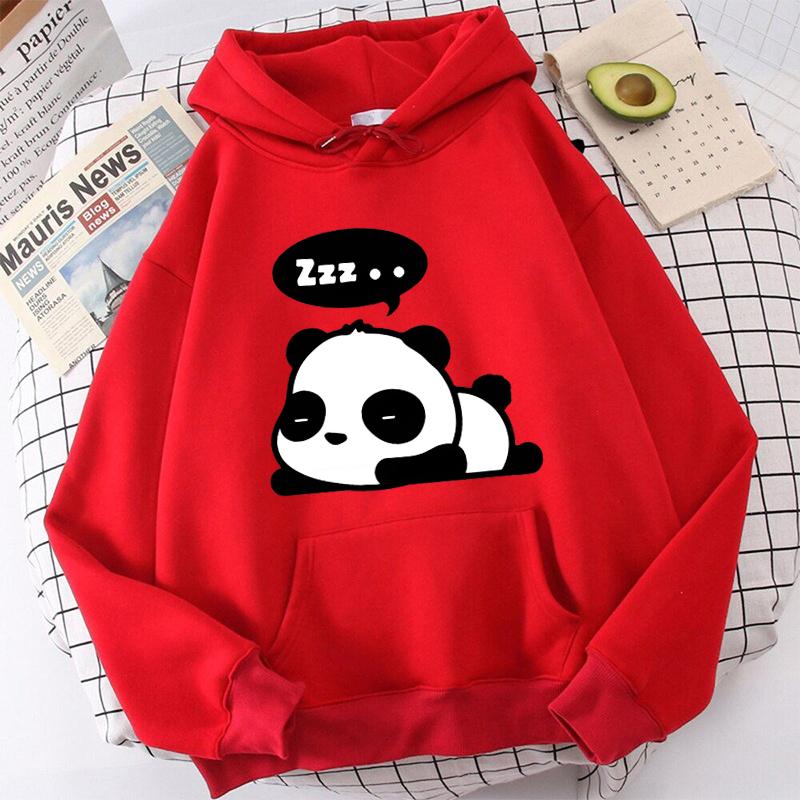 (Unisex Hoodie)Autumn Winter Casual Panda Letter Print Hoodies Solid Color Long Sleeve Hooded Pullovers Sweatshirts