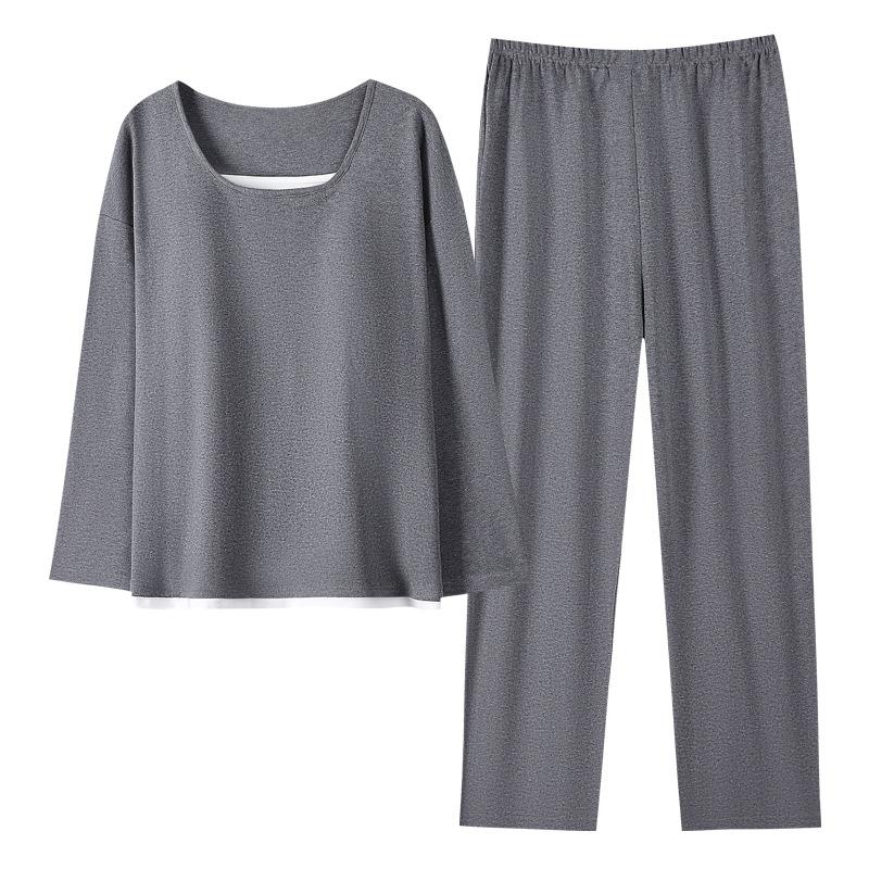 Women's Spring and Autumn Pajamas with Chest Pads, Pure Cotton Long-sleeved 1011 New Autumn Thin Casual Loose Loungewear Set
